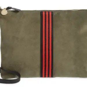 Clare V. Single Sac Bretelle Suede Shoulder Bag – Army with Stripe